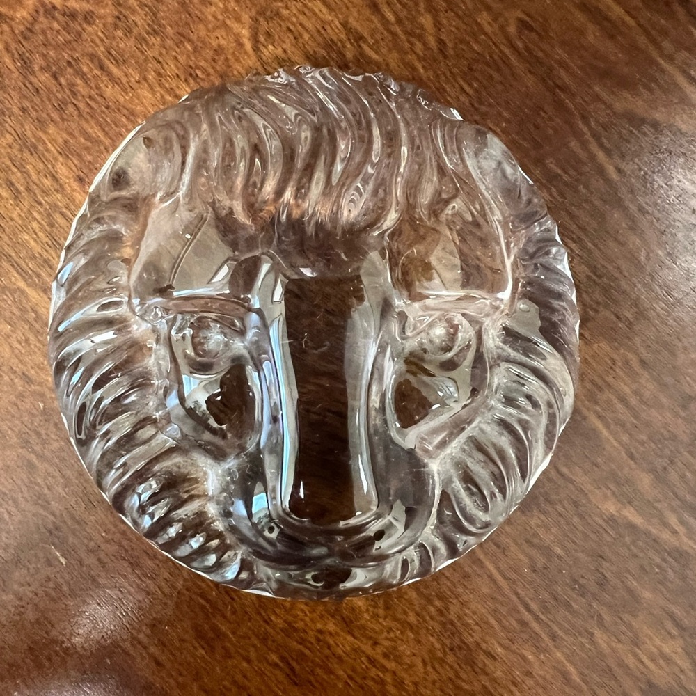 Val St. Lambert Crystal Lion Head Vintage Paperweight (Trinket Box Lid) Leo